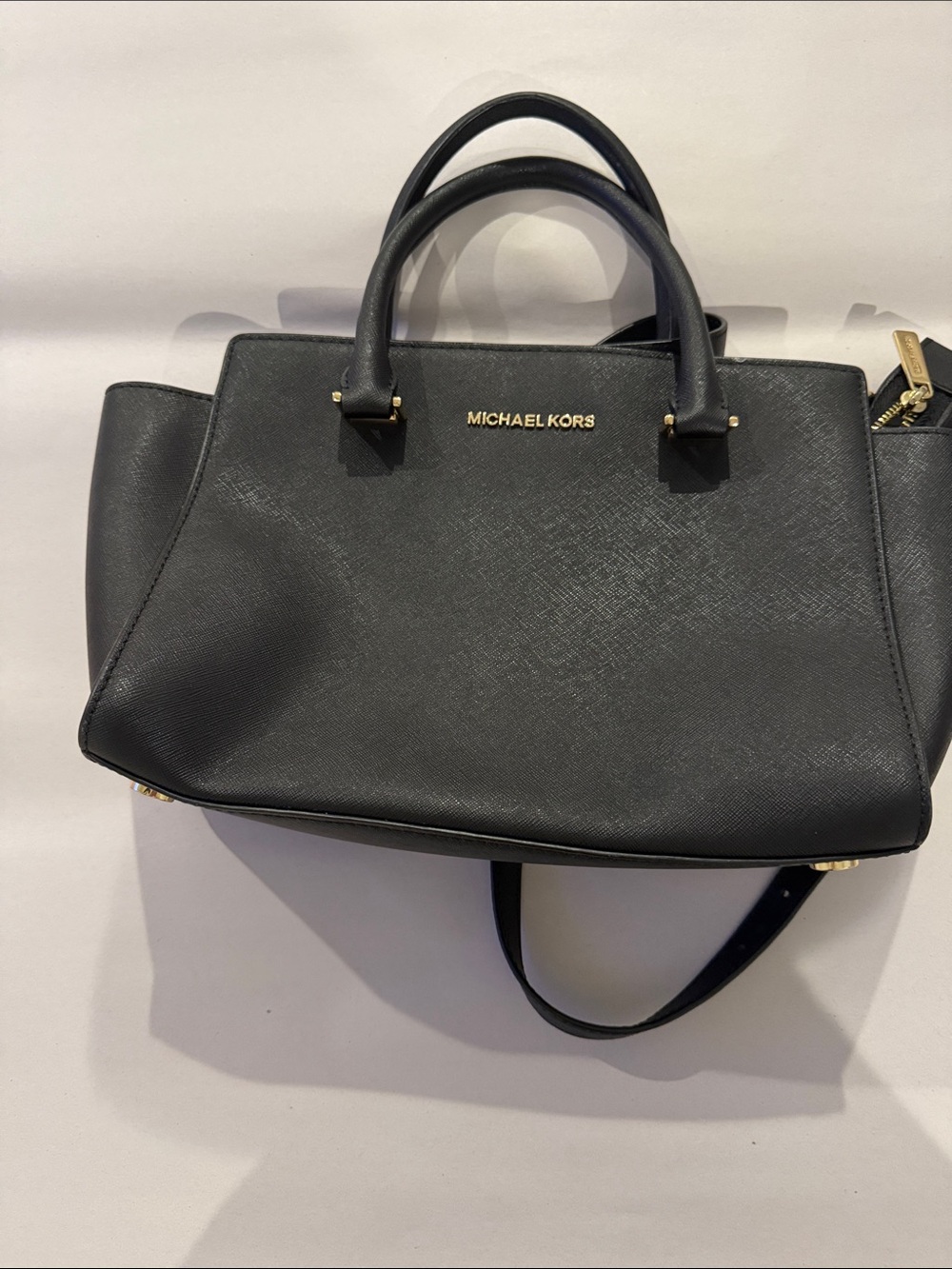 Michael Kors Black Saffiano Satchel with Gold Logo